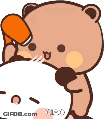 A Cartoon Bear Is Talking On A Cell Phone With Ciao Written On The Bottom GIF