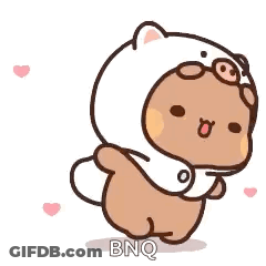 A Cartoon Bear Is Wearing A Pig Costume And Holding A Scarf . GIF