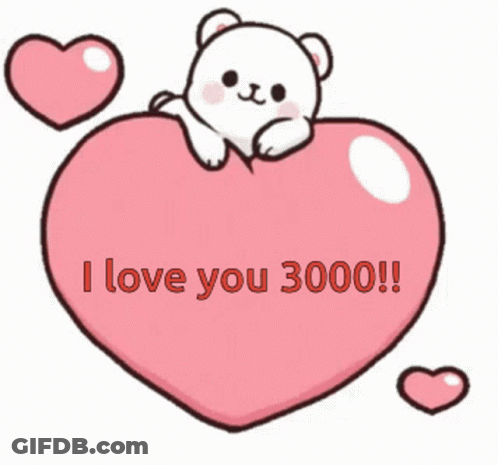 A Cartoon Bear Laying On Top Of A Pink Heart With The Words I Love You 3000 GIF