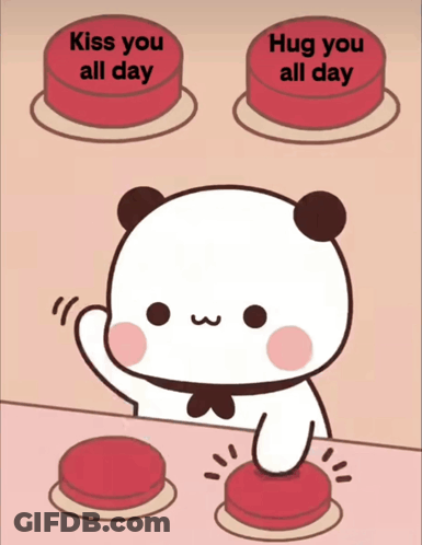 A Cartoon Bear Pushing A Button That Says Kiss You All Day GIF