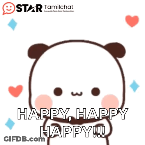 A Cartoon Bear Says Happy Happy Happy !!! GIF