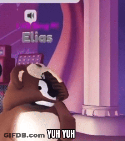 A Cartoon Bear Says Yuh Yuh In A Purple Room GIF