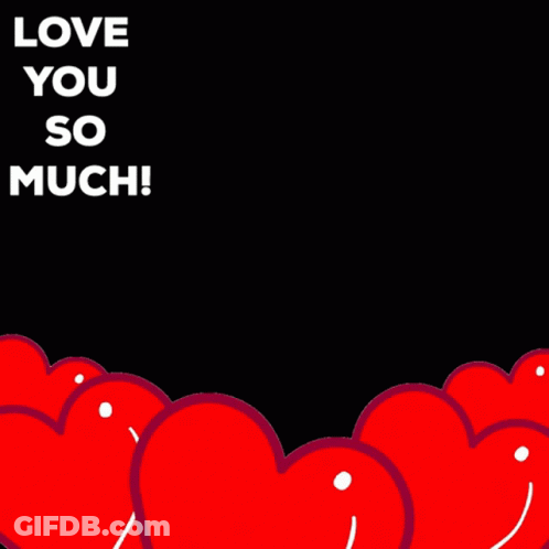 A Cartoon Bear Surrounded By Red Hearts With The Words Love You So Much GIF