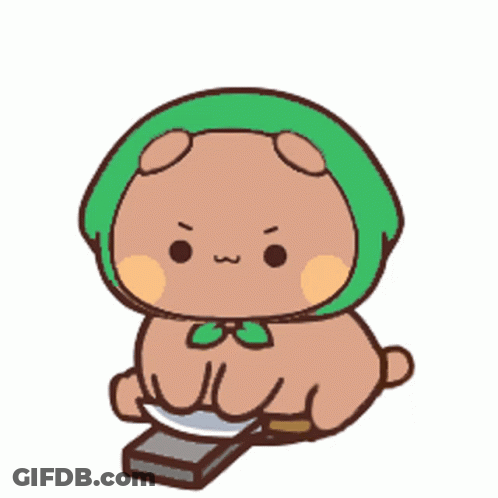 A Cartoon Bear Wearing A Green Head Scarf Is Holding A Knife And A Plate . GIF