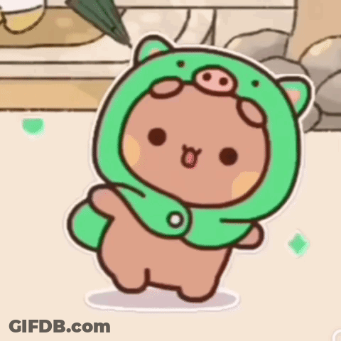 A Cartoon Bear Wearing A Green Pig Costume Is Standing On A Beach . GIF