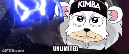 A Cartoon Bear Wearing A Hat That Says Kimba On It GIF