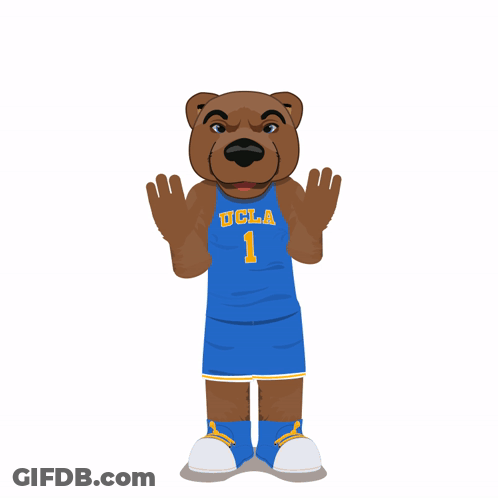 A Cartoon Bear Wearing A Ucla 1 Jersey GIF