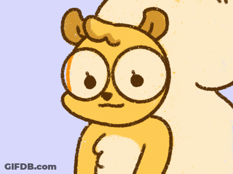 A Cartoon Bear Wearing Glasses And A Hat GIF