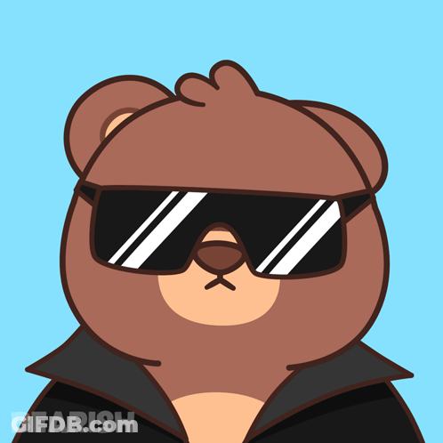 A Cartoon Bear Wearing Sunglasses And A Black Jacket With The Word Bearish Below It GIF
