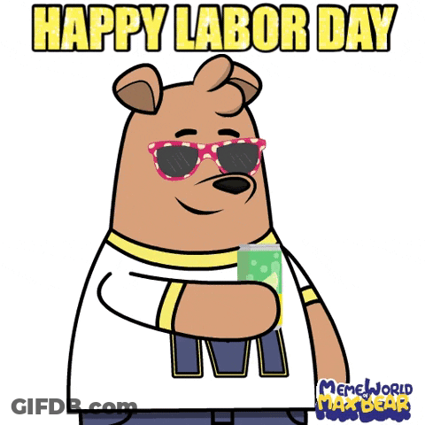 A Cartoon Bear Wearing Sunglasses And A Shirt That Says M On It GIF