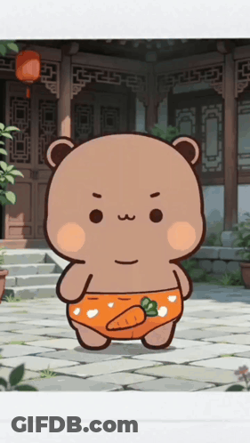 A Cartoon Bear With A Carrot On His Shorts GIF