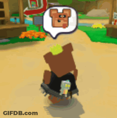 A Cartoon Bear With A Crown On His Head Is Walking Down A Path In A Video Game . GIF