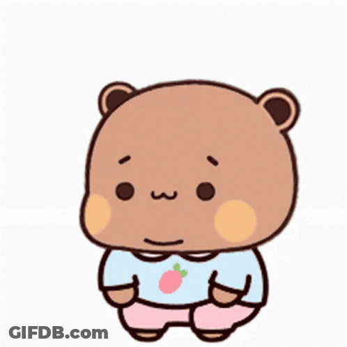 A Cartoon Bear With A Very Large Belly Is Wearing A Blue Shirt And Pink Shorts . GIF