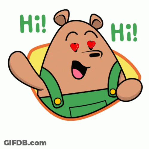 A Cartoon Bear With Hearts In His Eyes And The Words Hi GIF