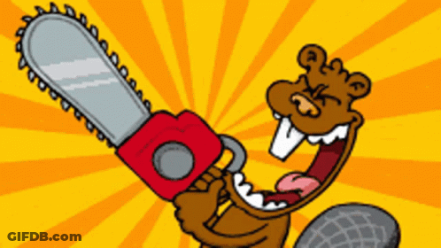 A Cartoon Beaver Is Holding A Chainsaw With Its Mouth Open GIF