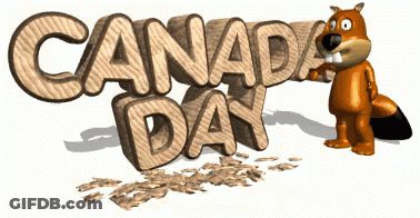 A Cartoon Beaver Is Standing Next To A Wooden Sign That Says Canada Day GIF