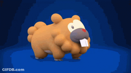 A Cartoon Beaver Is Standing On A Purple Surface With A Tooth In Its Mouth . GIF