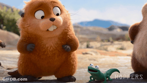 A Cartoon Beaver Standing Next To A Lizard That Says Hoppers GIF