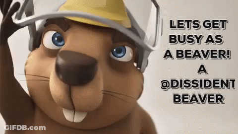 A Cartoon Beaver Wearing A Hard Hat And Headphones Says Let 'S Get Busy As A Beaver GIF