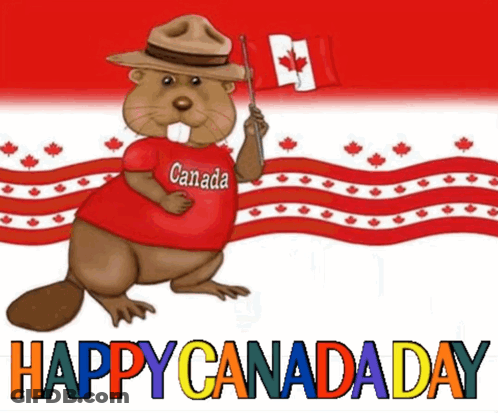 A Cartoon Beaver Wearing A Hat And A Canada Shirt GIF