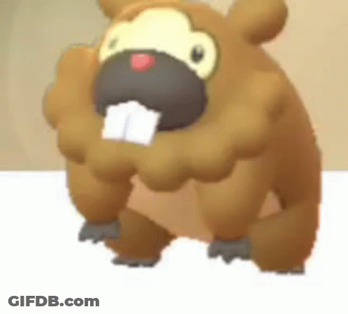 A Cartoon Beaver With Big Teeth Is Sitting On A Table . GIF