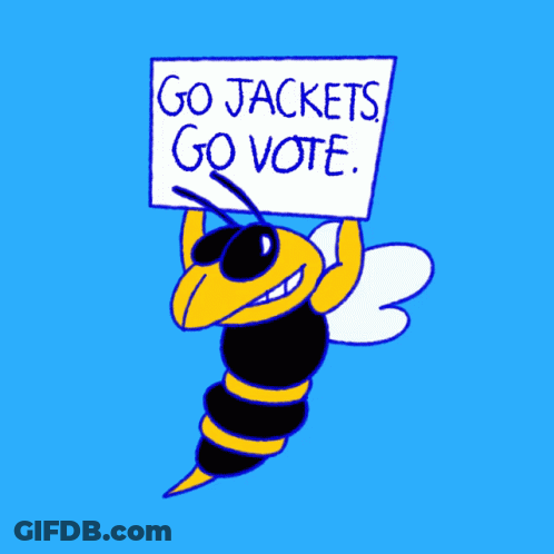 A Cartoon Bee Holding Up A Sign That Says Go Jackets Go Vote GIF