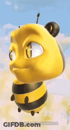 A Cartoon Bee Is Flying In The Air With The Words `` Im Already Buzzing '' . GIF