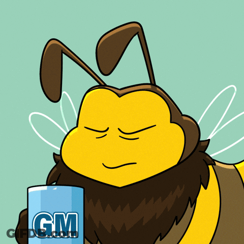 A Cartoon Bee Is Holding A Blue Can That Says Gm GIF