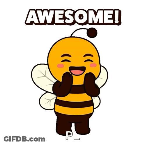 A Cartoon Bee Is Holding Its Hands To Its Face And Says Awesome ! GIF