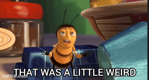 A Cartoon Bee Says That Was A Little Weird In A Kitchen GIF