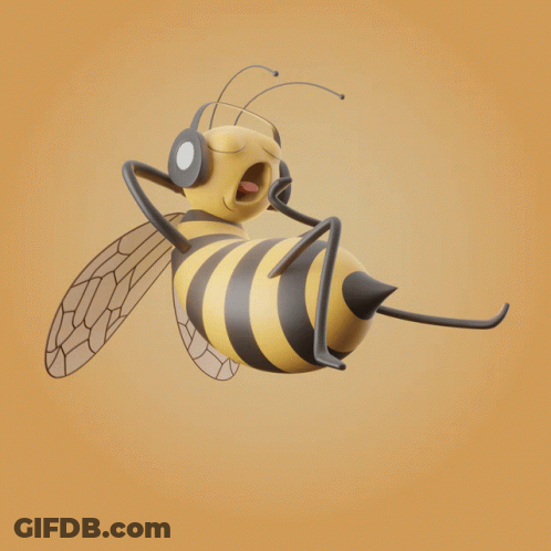 A Cartoon Bee Wearing Headphones With Its Mouth Wide Open GIF