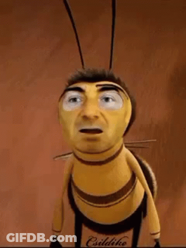 A Cartoon Bee With A Man 'S Face On It Is Looking At The Camera . GIF