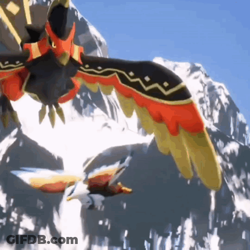 A Cartoon Bird Is Flying Over A Snowy Mountain Range GIF