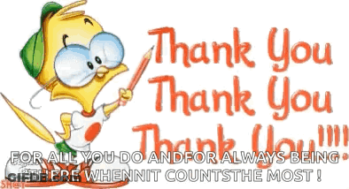 A Cartoon Bird Is Holding A Pencil And Says " Thank You " GIF