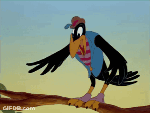 A Cartoon Bird Is Standing On A Tree Branch With Its Wings Spread GIF