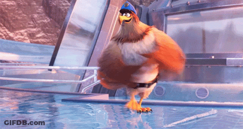 A Cartoon Bird With A Blue Hat Is Standing In A Pool GIF