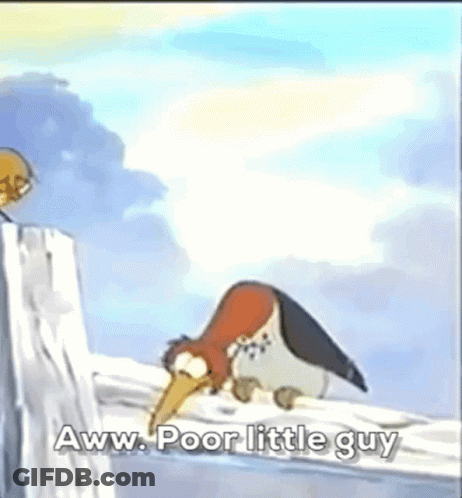 A Cartoon Bird With A Long Beak Is Sitting On A Fence Post . GIF