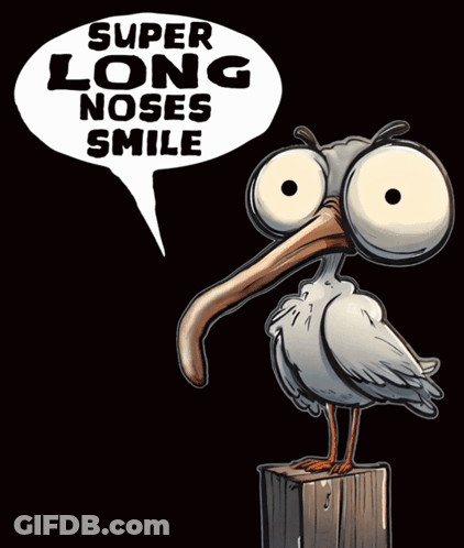 A Cartoon Bird With A Long Beak Is Talking About Super Long Noses Smile GIF