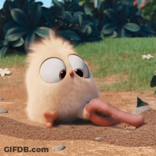 A Cartoon Bird With A Long Pink Tongue Sticking Out Of It 'S Mouth GIF
