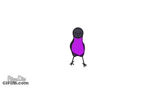 A Cartoon Bird With A Purple Body And A Black Head Is Standing On Its Hind Legs . GIF