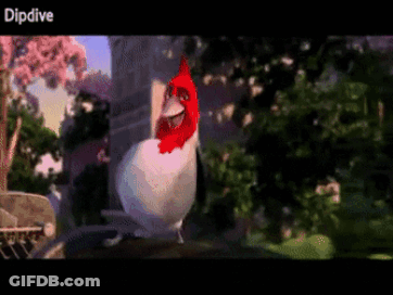 A Cartoon Bird With A Red Beak Is Standing In A Garden With The Words Dipdive On The Bottom Right GIF