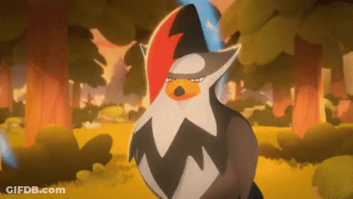 A Cartoon Bird With A Red Stripe On Its Head Is Standing In A Field In A Forest . GIF