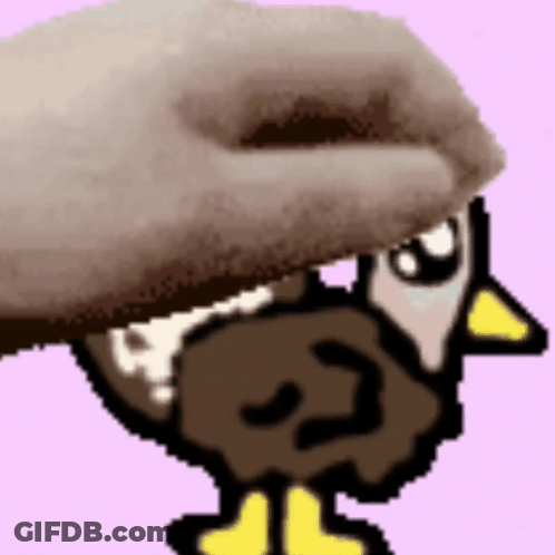 A Cartoon Bird With A Yellow Beak Is Being Touched By A Person GIF