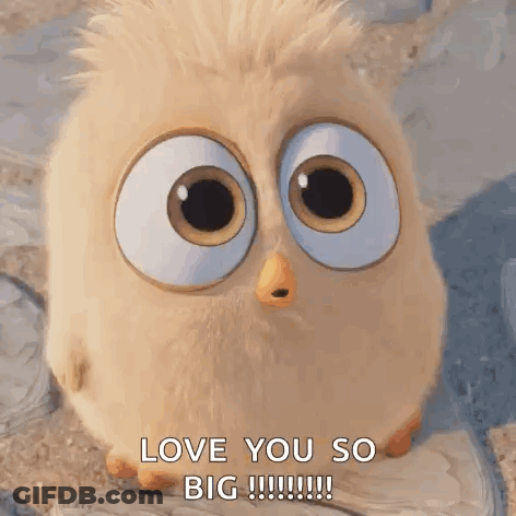 A Cartoon Bird With Big Eyes Is Saying I Love You So Big !!! GIF