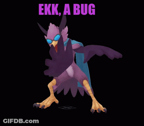 A Cartoon Bird With The Words " Ekk A Bug " Written Above It GIF