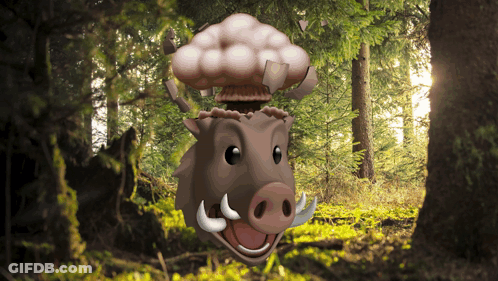 A Cartoon Boar With A Mushroom On Its Head GIF