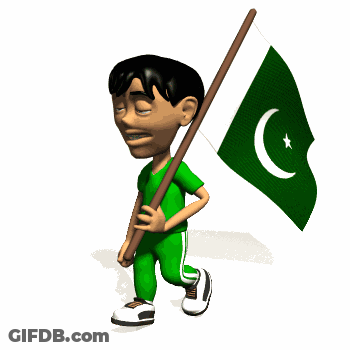 A Cartoon Boy In A Green Shirt Is Holding A Green Flag With A Crescent Moon And Star On It GIF
