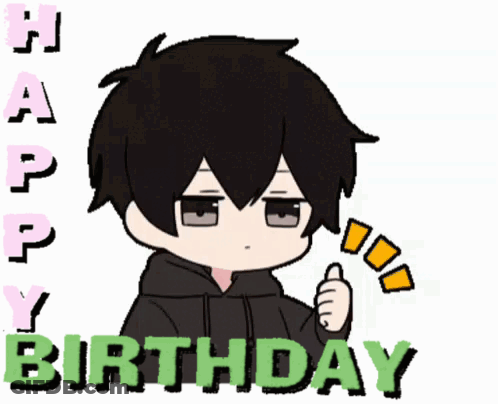 A Cartoon Boy Is Giving A Thumbs Up With The Words Happy Birthday Behind Him GIF