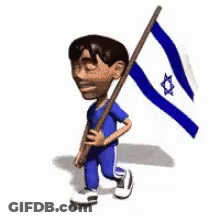 A Cartoon Boy Is Holding A Flag With A Star Of David On It GIF