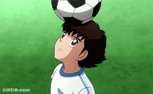 A Cartoon Boy Is Holding A Soccer Ball On His Head . GIF